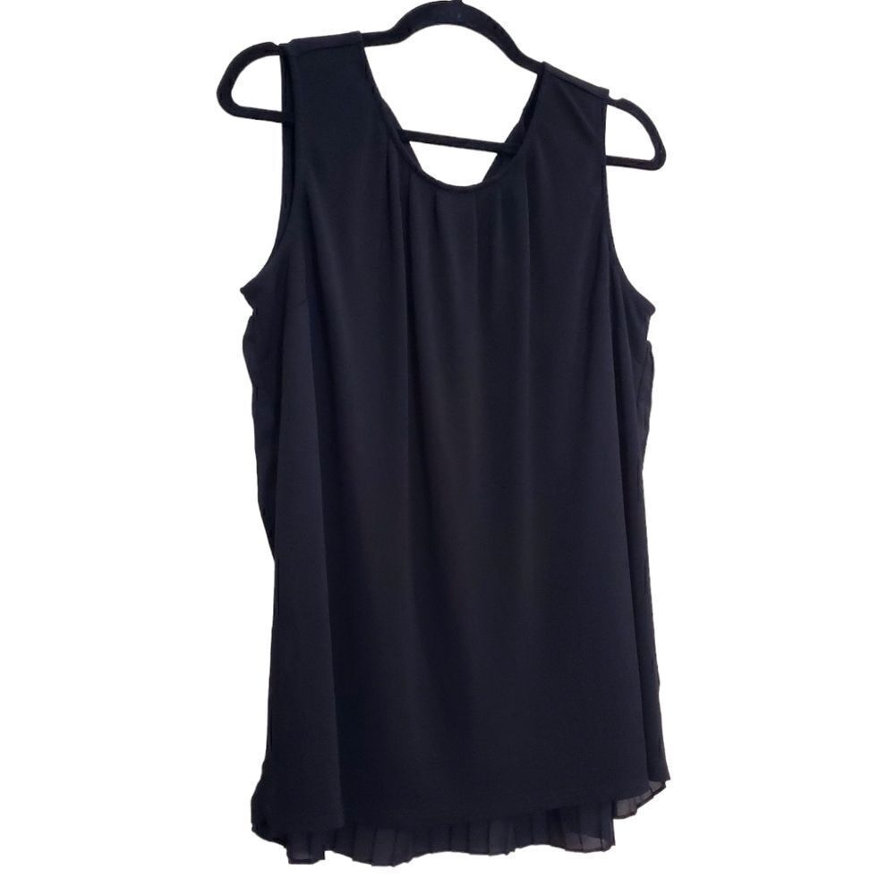 Adrianna Papell Womens Pleated Back Flowy Black Blouse Size Large